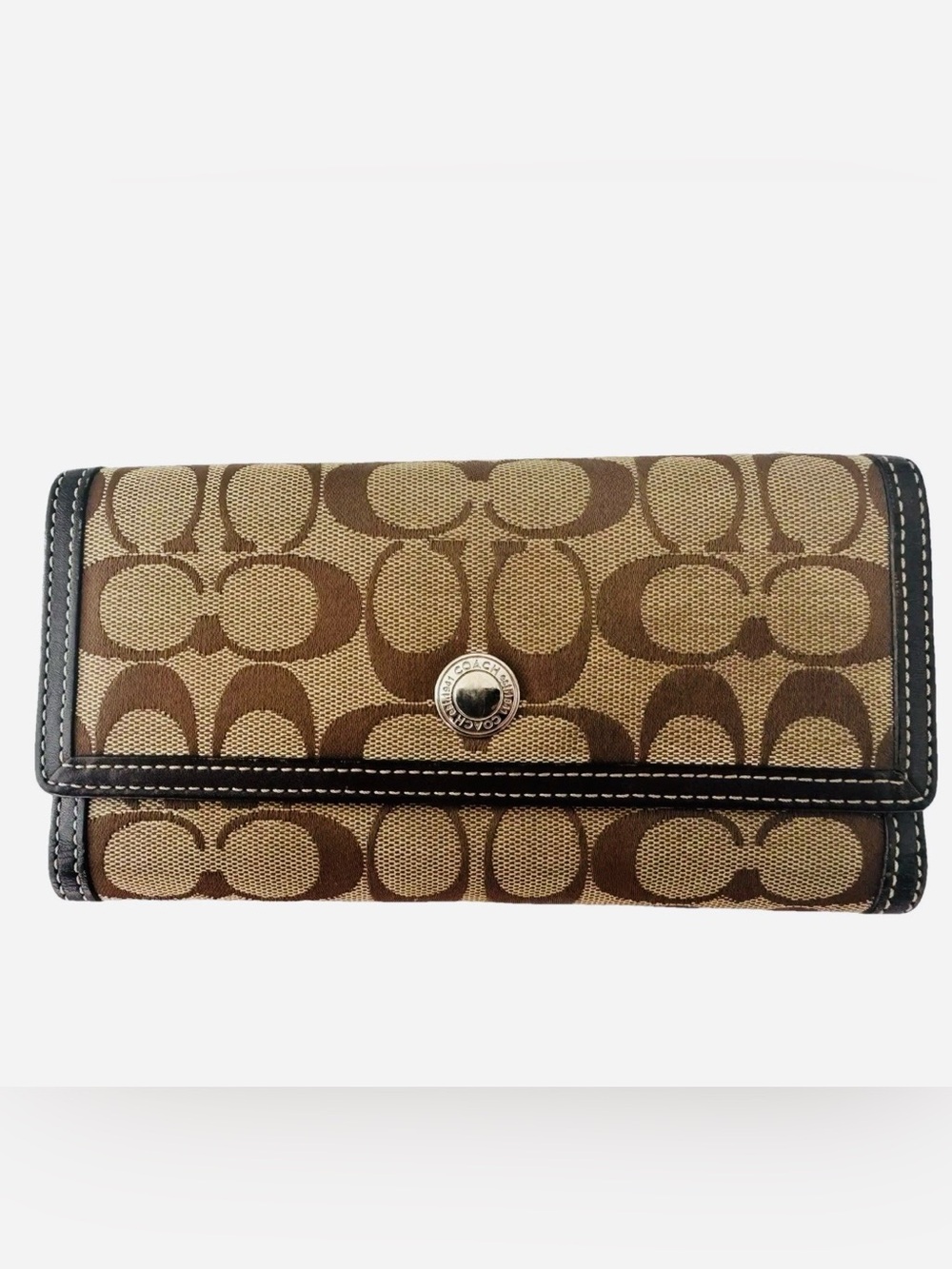 COACH VINTAGE 🤎 SIGNATURE 🤎 TAN BROWN CANVAS LOGO LEATHER TRIM TRIFOLD WALLET
